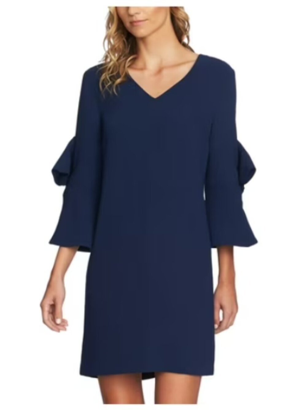 NEW Cece Navy Bow Embellished Shift Dress with Bell Sleeves, Size 8